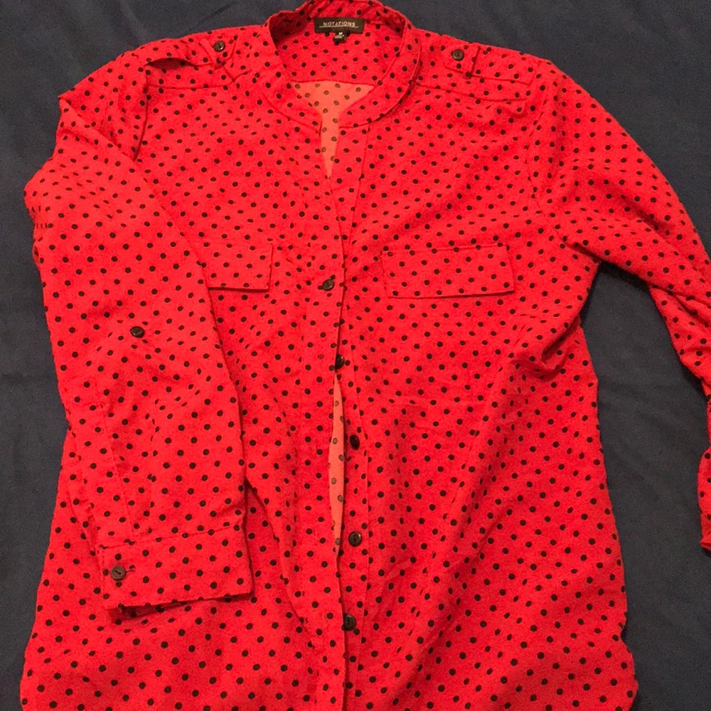 Red and black polka dot blouse
